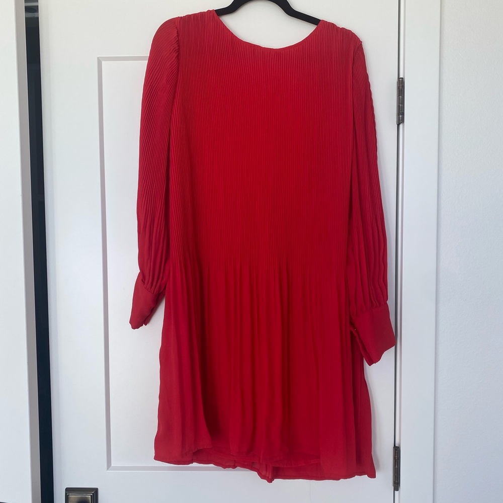 Pleated Red Chiffon Dress